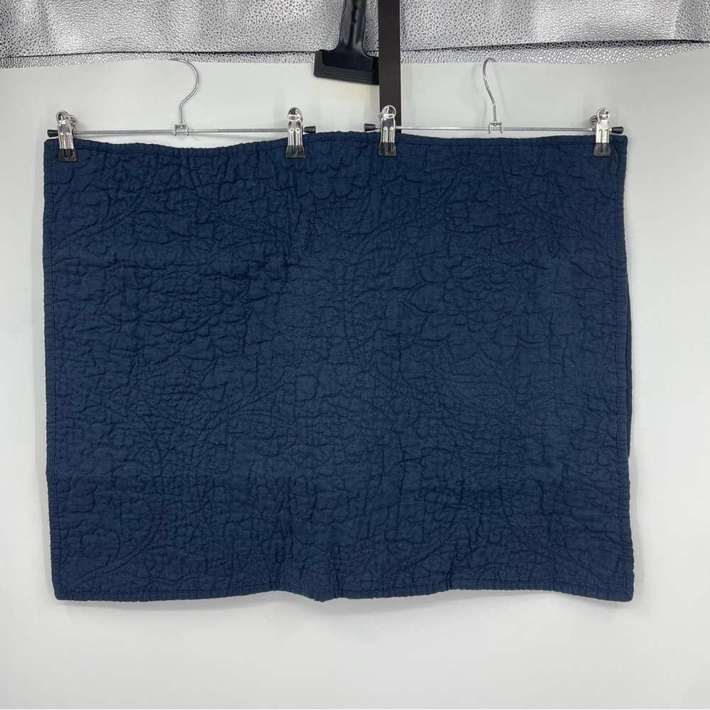 Pottery Barn Belgian Flax Linen Floral Stitch standard Sham Blue